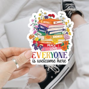 Floral Book Everyone Is Welcome Here LGBT Sticker/Car Magnet, Gay Pride Sticker, LGBT Sticker, LGBTQ, Planner Sticker, Pride Laptop Sticker