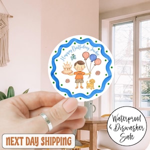 Birthday Boy Sticker, Happy Birthday Sticker, Custom Boys / Girls Birthday Stickers / Birthday Favor, Celebration Sticker,Cupcake Sticker