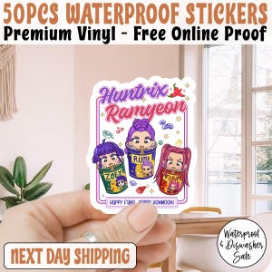 Huntrix Kpop Demon Ramyeon ステッカー / 車用マグネット、KPOP Demon Hunters Huntrix ステッカー、Kpop Demon Hunters ステッカー、Huntrix ラーメン ステッカー