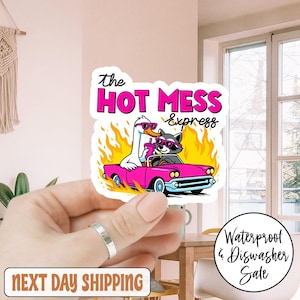 The Hot Mess Express Funny Goose And Raccoon Sticker/Car Magnet, Anxiety Sticker, Sarcastic Sticker, Laptop Decal, Chaos Coordinator