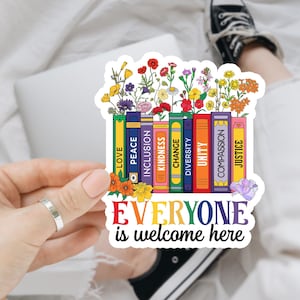 Floral Book Everyone Is Welcom Here LGBTQ Sticker/Car Magnet, Gay Pride Sticker, LGBT Sticker, LGBTQ Sticker, Planner Sticker, Pride Sticker