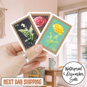 Birth Flower Stamp Stickers – Choose your Month – Water Bottle Sticker, Laptop Decal – Birthday, Mother’s Day, Gifts for her
