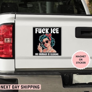 Fck Ice No Human Is Illegal Sticker/Car Magnet, No Human Is Illegal Abolish ICE Activism Protest Sticker Anti Trump FDT Fck ICE Human Rights