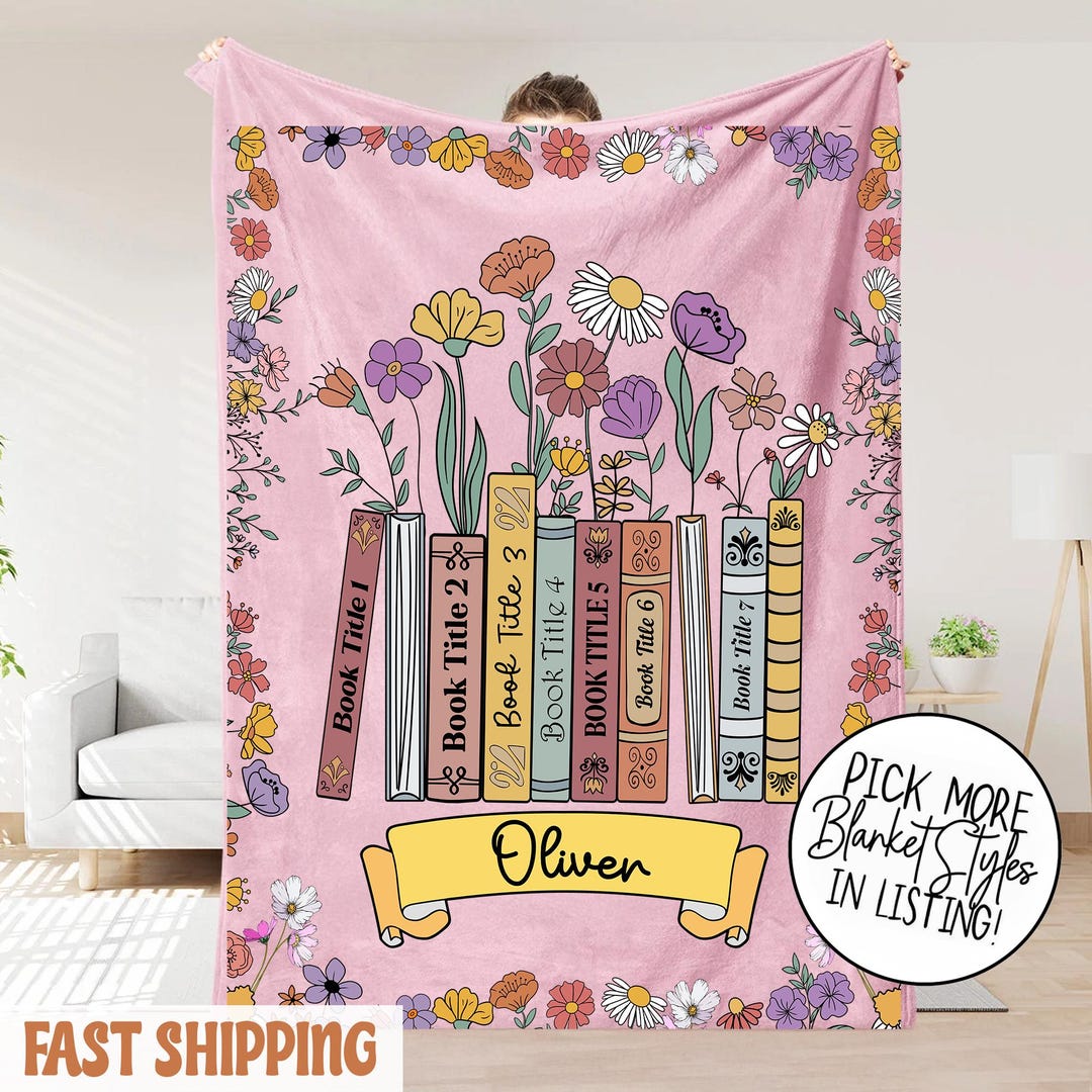 Book Names Custom Floral Book Name and Title Book Blanket, Custom Books & Name ...