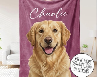 Custom Pet Photo Blanket – Personalized Dog or Cat Portrait Name Throw