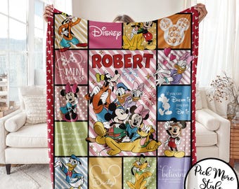 Personalized Mickey and Friends Blanket, Cartoon Style Gift for Boys and Girls, Christmas Gift, Christmas Gift, Mickey Mouse Custom Name