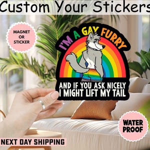 Adesivo/magnete per auto "Sono un gay furry Pride", adesivo LGBTQ divertente, bandiera LGBTQ+, orgoglio arcobaleno, l'orgoglio è potere, arcobaleno forte, diritti LGBTQ+