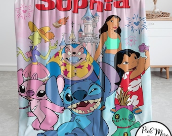 Custom Name Stitch And Lilo Blanket, Custom Name Blanket, Custom Stitch Blanket, Trip Blanket, Birthday Gift