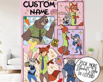 Coperta Zootropolis con nome personalizzato, coperta Judy Hopps Nick Wilde, coperta Zootropolis con nome personalizzato, regali di compleanno per bambine e bambini