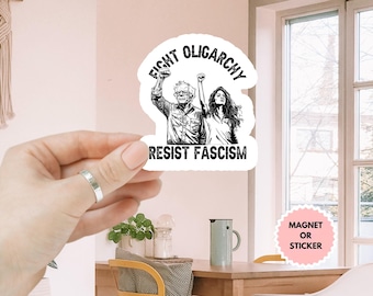 Pegatina/imán para coche de Bernie Sanders, AOC, lucha contra la oligarquía, anti Trump, activismo político, Rage Against the Machine, resistencia