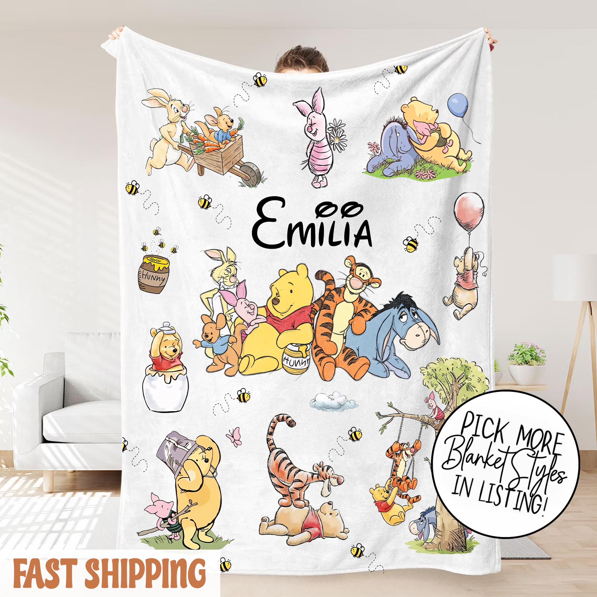 Discover Personalized Winnie the Pooh Blanket for Kids, Custom Baby Gift, Pooh Nursery Blanket, Newborn Shower Gift