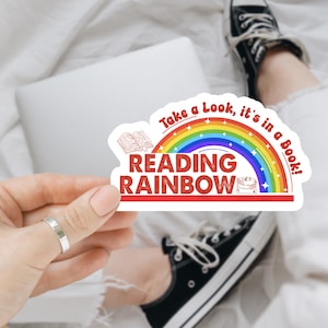 Take A Look It&#39;s In A Book Reading Rainbow Sticker/Car Magnet, Love Reading Books, Retro Reading Rainbow Sticker, Reader Gift, Bookish