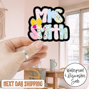Custom Lace Teacher Name Sticker, Personalized Name Stickers, Custom Floral Name Sticker, Colorful Floral Name, Custom Flower Name Stickers
