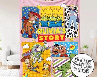 Personalized Toy Story Blanket, Custom Name Woody Buzz Lightyear Jessie Toy Story Blanket, Toy Story Blanket Gift For Boy Or Girl