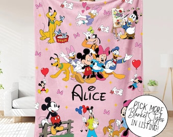 Manta personalizada de Mickey y sus amigos, regalo de dibujos animados para niños y niñas, manta personalizada con nombre de Mickey Mouse, manta de guardería de Mickey