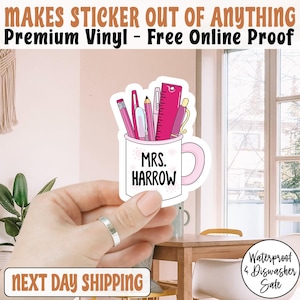 Custom Mug Pencil School Supplies Sticker/Car Magnet, Custom Teacher Name Sticker, Personalized Laptop Sticker, Water Bottle Name Sticker