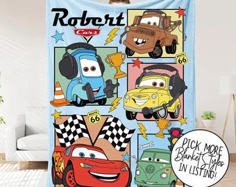 Spersonalizowany kocyk z motywem samochodów, prezent na baby shower, wystrój domu Disneya, prezent urodzinowy dla dzieci, kocyk z motywem samochodów Błyskawica