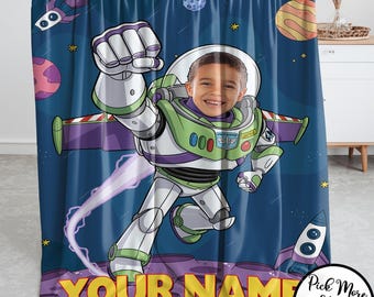 Custom Face Buzz Lightyear Toy Story Blanket, Custom Your Photo & Name Toy Story Blanket, Buzz Lightyear Blanket