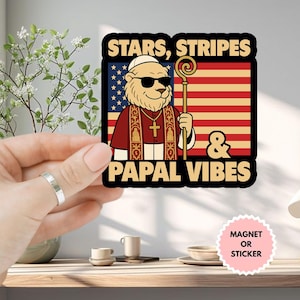 Magnete/adesivo per auto con stelle e strisce e vibrazioni papali, Papa Leone XIV, Robert Prevost, Papa americano, Chiesa cattolica, citazione "Il male non prevarrà"