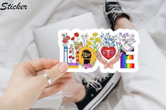 Floral Love Human Rights Women Rights LGBTQ Sticker/Car Magnet, Ally Stickers, Inclusive Decal, Waterbottle Stickers, Tumbler Sticker