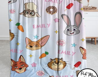 Coperta Zootropolis personalizzata, nome personalizzato Judy Hopps Nick Wilde, regalo di compleanno per bambino/bambina, regali per coppie WDW