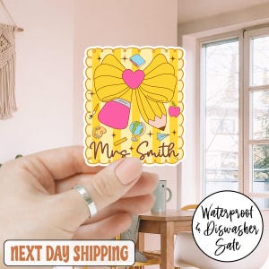 Coquette Teacher Personalized Back to School Sticker, Personalized Name Stickers, Custom Floral Name Sticker, Colorful Floral Name