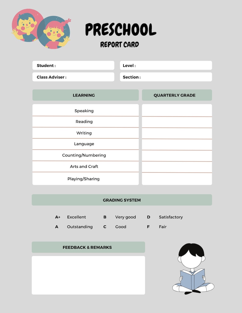 Preschool Report Card Kindergarten Progress Report Homeschool Simple ...