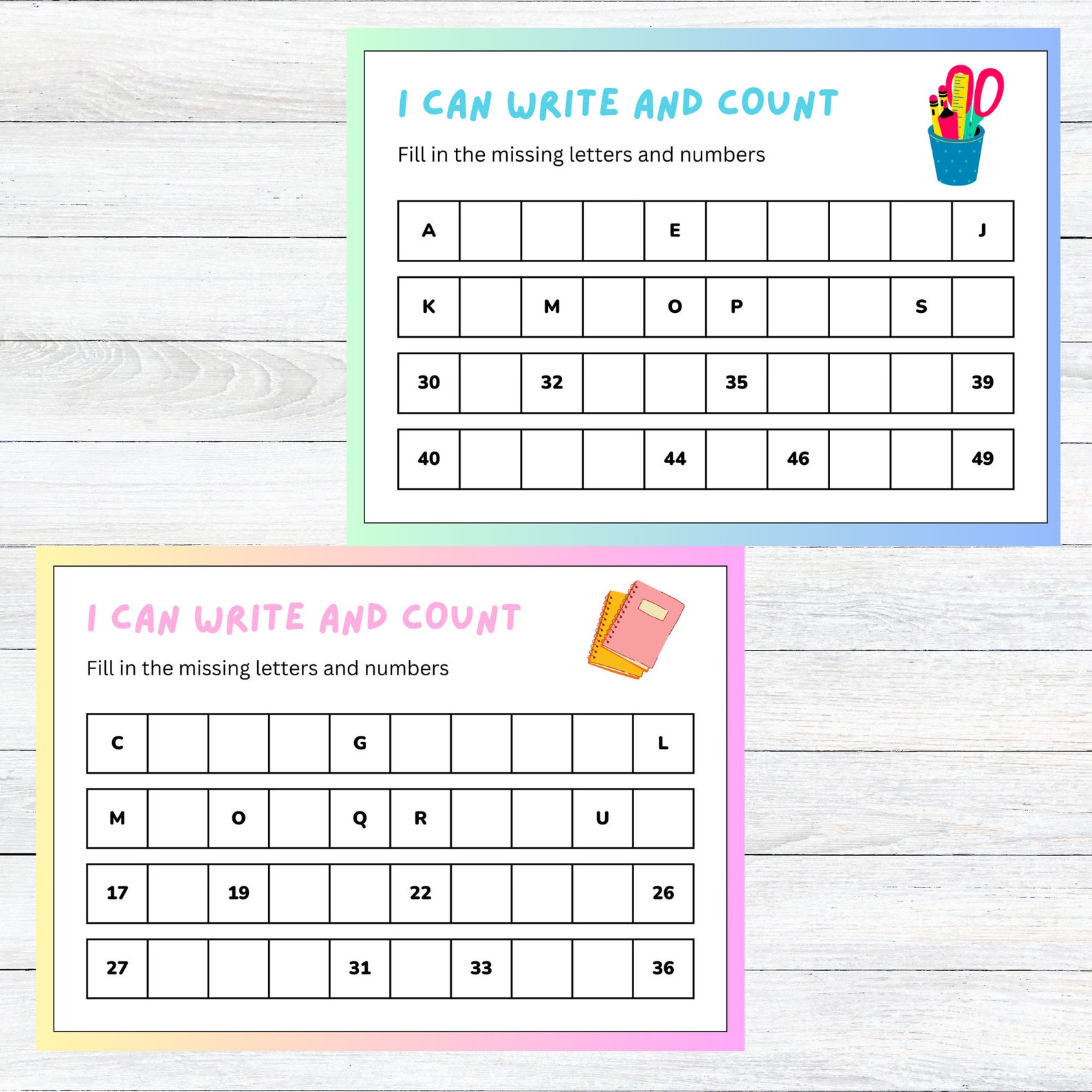Grade 1 Math Worksheet: Missing Numbers & Letters (digital Download) - Etsy