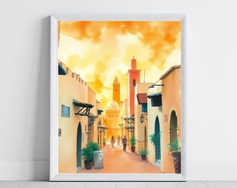 Marrakech Morocco Watercolor Print: North African Travel Art (Digital Download)