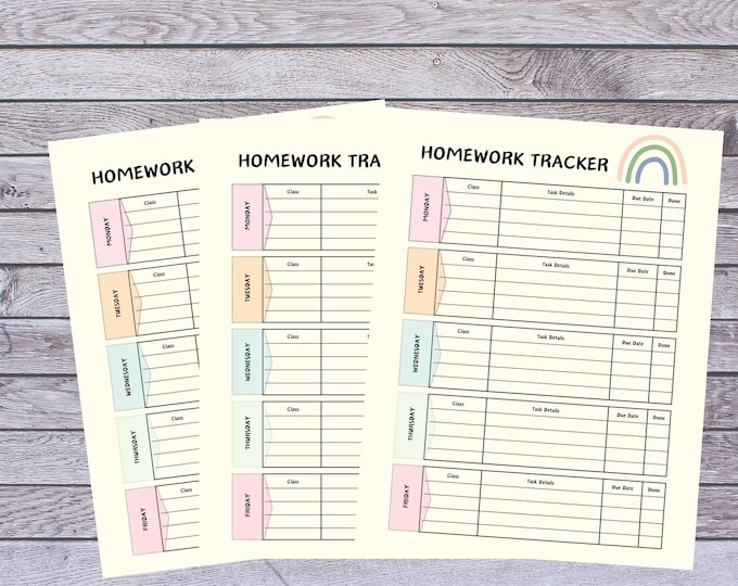 Homework Tracker Printable: Student Assignment Checklist (digital ...