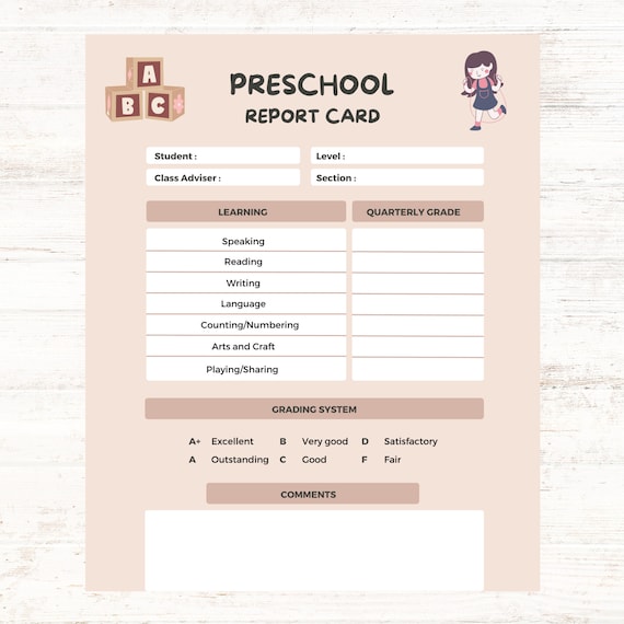 Preschool Report Card Template: Simple Homeschool Progress (digital Download) - Etsy Preschool Report Card Template: Simple Homeschool Progress (digital Download) - Etsy