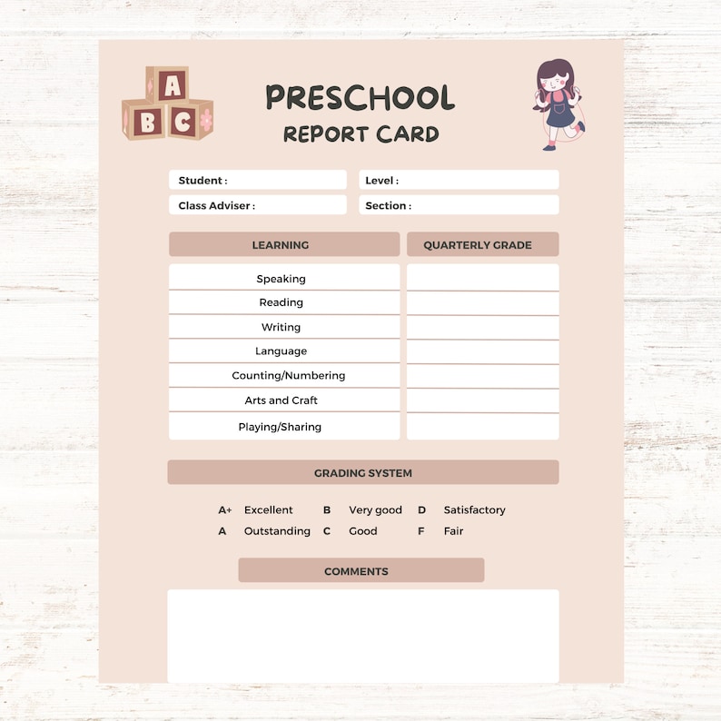Preschool Report Card Kindergarten Progress Report Homeschool Simple ...