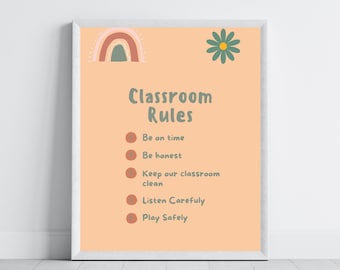 Poster boho-klasregels: speels schooldecor (digitale download)