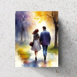 Young Couple In The Park Watercolor Wall Art Romantic Couple In Love  Gift For Anniversary Engagement Instant Print Digital Download
