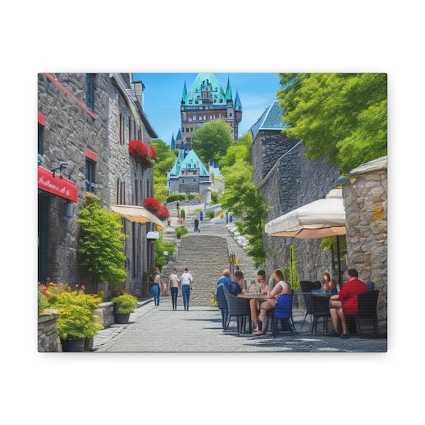 Quebec City Street View Wall Art Outdoor Cafe Scene Old World Charm Summer In The City Old Quebec Housewarming Gift For Her Birthday