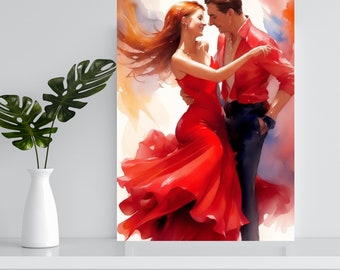 Couple Dancing Watercolor Print: Romantic Ballroom Art (Digital Download)