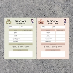 Bulletin préscolaire Rapport d'avancement pour la maternelle École à la maison Éducatif Bulletin de notes simple Modèle pour les enseignants Rapport Accès à l'impression instantanée