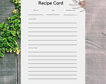 Recipe Card For Favorite Food Dishes Kitchen Meal Preparation Card Minimalist Grey Color Gift For Grandmother Busy Moms Instant Print