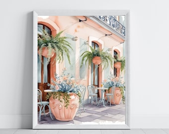 Lisbon Cafe Watercolor Print: Portugal Travel Art (Digital Download)
