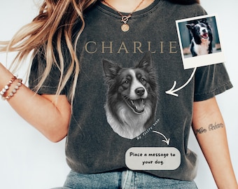Personalisiertes T-Shirt mit Haustier Foto +Name, Hunde Portrait T-shirt, Katzen Portrait Shirt, personalisierbares Haustier Kunst Shirt, Comfort Colors