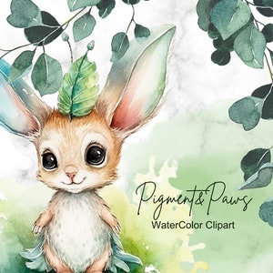 20 pigment/poten aquarel baby dier clipart, charmante grillige kwekerij decor, kleine konijnen vossen kittens, voor commercieel gebruik, 300 dpi