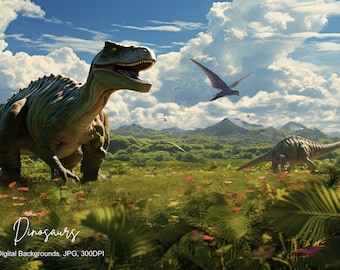 12 Dinosaur Digital backgrounds for Zoom, Twitch, Teams, Skype, Streaming, Photography, Trex, prehistoric, paleontology, Jurassic era, JPG