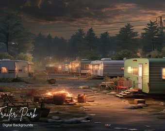 12 Trailer Park Digital Backdrop, Trashy Mobile Home, RV camper, White, Lifestyle, Zoom Team Calls, For Commercial Use, JPG 300 DPI