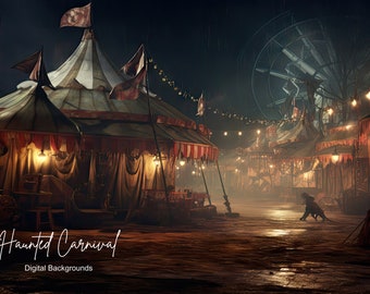 12 Haunted Carnival Halloween Digital Backgrounds - Disturbing, Creepy, Clowns, Haunted, commercial use, 300 DPI, Macabre, JPG, Gothic