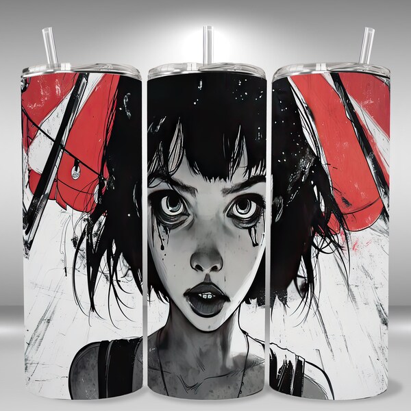 Noir Ink Girl Digital Tumbler Wrap, 20 Oz Skinny Straight Sublimation, Instant Download, Seamless Design, Horror Goth Punk, PNG, Tampered