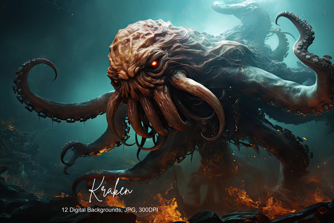 12 Kraken Digital Backgrounds - Disturbing, Creepy, Ocean Battle Ship ...