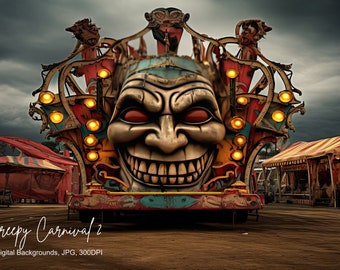 12 Creepy Carnival Digital Backgrounds - Disturbing, Freak shoes, Clowns, Haunted, commercial use, 300 DPI, Macabre, JPG, Gothic, Games