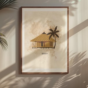 Filipino Bahay Kubo Printable Art – Minimalist Stilt House Digital Download – Vintage Style Filipino Wall Decor, Philippines Art Gift