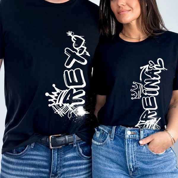 Latino King Queen Shirt, Hispanic Couple Matching T-Shirt, Rey Reina His and Her Graphic Tee – Mexican, Boricua, Cuban, Dominican Gift