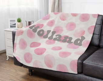 Personalized Blanket, Personalized Throw Blanket, Pink Polka Dot Blanket, Pink Polka Dot Throw, Soft Blanket